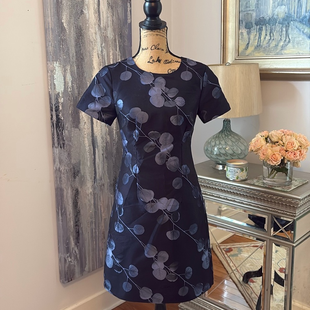 Banana Republic black slate blue floral dress cocktail spring summer XS 2